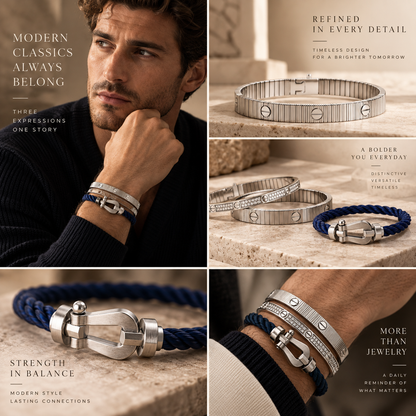 [LUXE]Love & Force Large Horseshoe Trio Bracelet Stack Set
