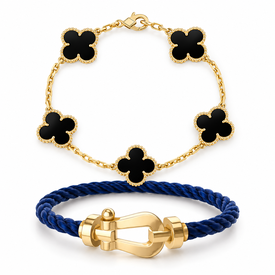 [LUXE]Force Horseshoe & Clover 5 Motifs Bracelet Stack Set