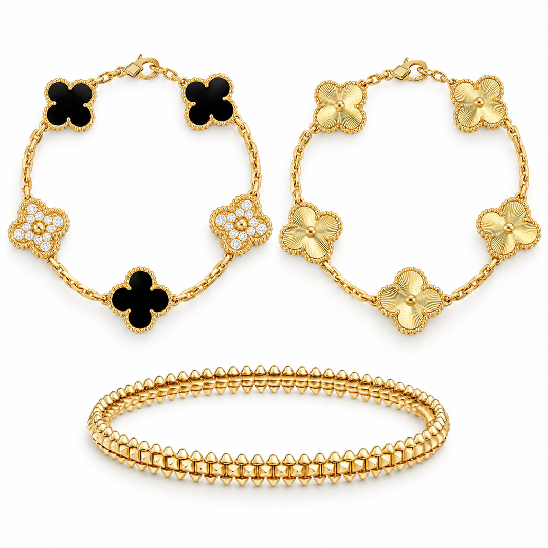 [LUXE]Clover & Clash Bracelet 3-Piece Stack set