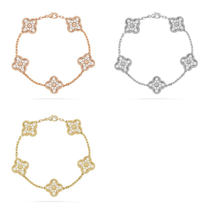 [LUXE] COLECCIÓN DE PULSERAS CON 5 MOTIVOS DE TRÉBOL Y DIAMANTES
