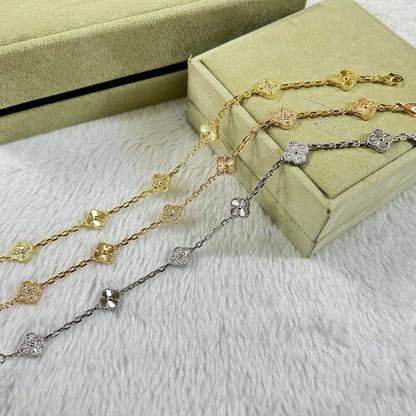 [LUXE]PULSERA LÁSER DE DIAMANTES CON 6 MOTIVOS DE TRÉBOL