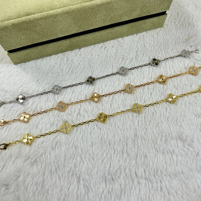 [LUXE]PULSERA LÁSER DE DIAMANTES CON 6 MOTIVOS DE TRÉBOL