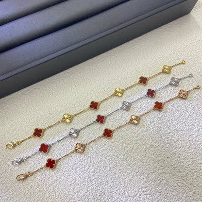 [LUXE]PULSERA LÁSER DE ÁGATA ROJA CON 6 MOTIVOS DE TRÉBOL