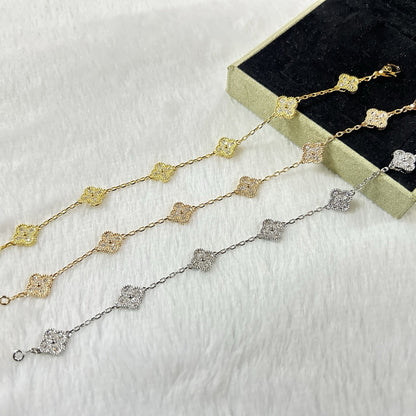 [LUXE]PULSERA DE DIAMANTES CON 6 MOTIVOS DE TRÉBOL