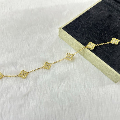 [LUXE]PULSERA DE DIAMANTES CON 6 MOTIVOS DE TRÉBOL