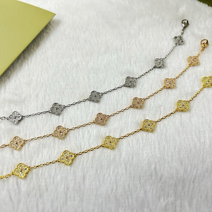 [LUXE]PULSERA DE DIAMANTES CON 6 MOTIVOS DE TRÉBOL