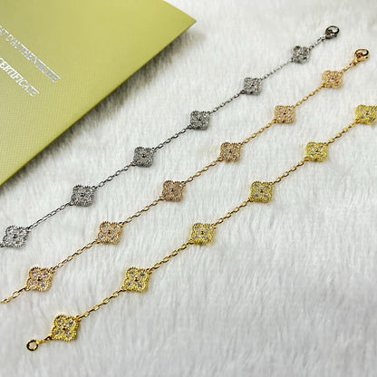 [LUXE]PULSERA DE DIAMANTES CON 6 MOTIVOS DE TRÉBOL