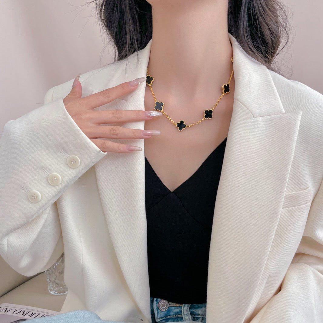[LUXE]CLOVER 10 MOTIFS ONYX NECKLACE