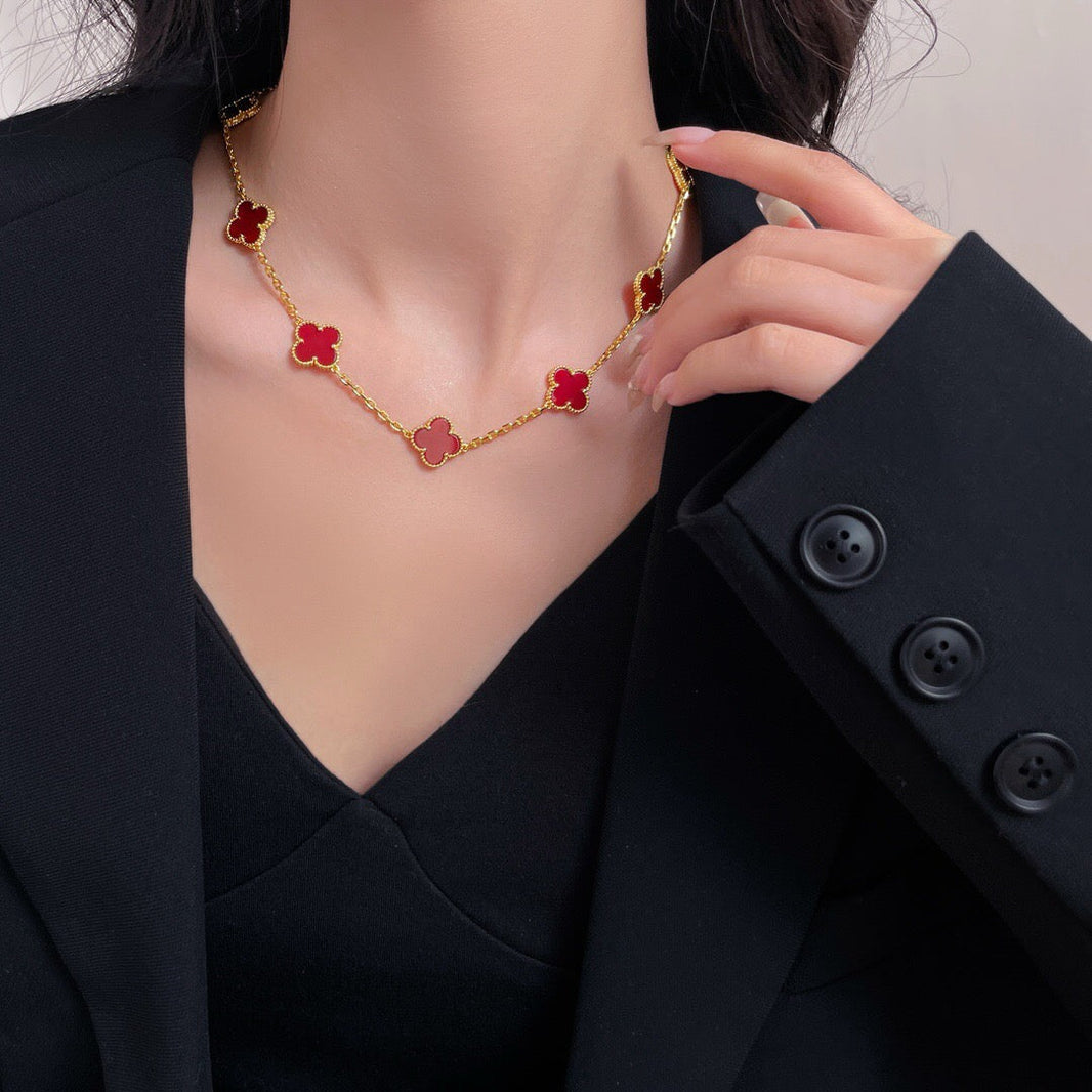 [LUXE]CLOVER 10 MOTIFS CARNELIAN NECKLACE
