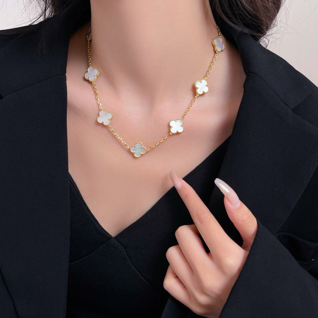 [LUXE]CLOVER 10 MOTIFS WHITE MOTHER OF PEARL NECKLACE