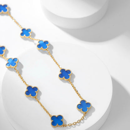 [LUXE]CLOVER 10 MOTIFS BLUE AGATE NECKLACE