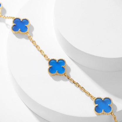 [LUXE]CLOVER 10 MOTIFS BLUE AGATE NECKLACE