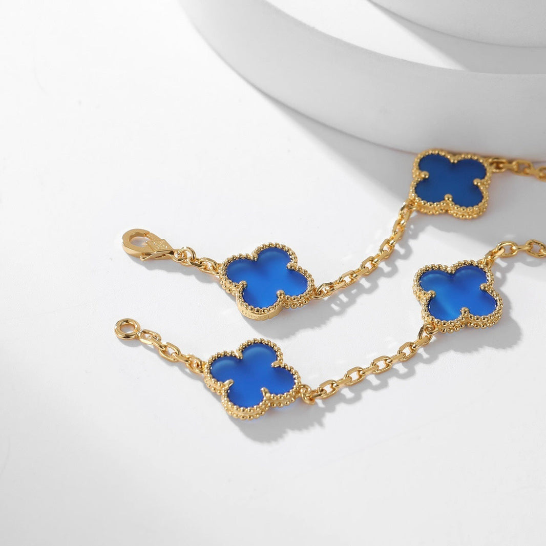 [LUXE]CLOVER 10 MOTIFS BLUE AGATE NECKLACE