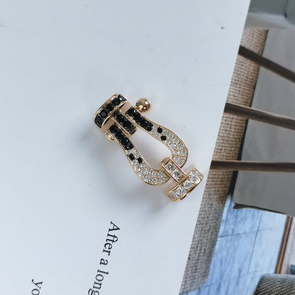 [LUXE]FORCE PULSERA GRANDE DE HERRADURA CON DIAMANTES BLANCOS Y NEGROS EN ORO ROSA