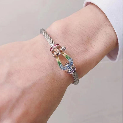 [LUXE]FORC PULSERA GRANDE DE DIAMANTES COLOR HERRADURA PLATA