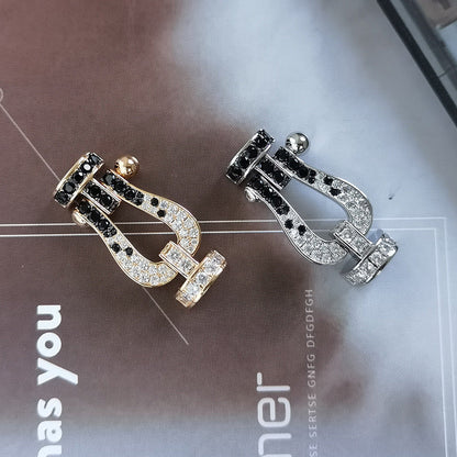 [LUXE]FORCE PULSERA DE HERRADURA GRANDE CON DIAMANTES BLANCOS Y NEGROS EN PLATA
