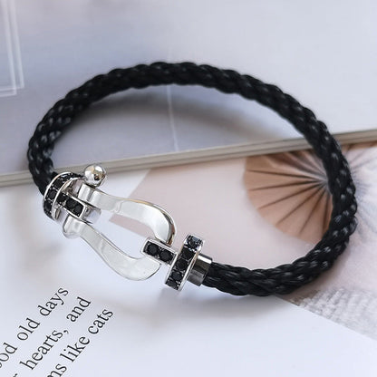 [LUXE]FORCE PULSERA DE HERRADURA GRANDE CON DIAMANTES NEGROS EN PLATA