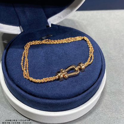 [LUXE]FORCE PULSERA DE CUERDA CON CADENA DE DIAMANTE Y HERRADURA PEQUEÑA
