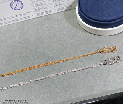 [LUXE]FORCE PULSERA DE CUERDA CON CADENA DE DIAMANTE Y HERRADURA PEQUEÑA