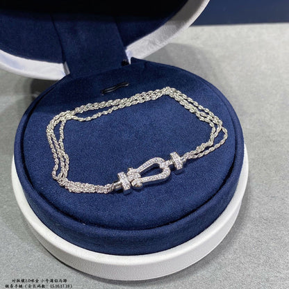 [LUXE]FORCE PULSERA DE CUERDA CON CADENA DE DIAMANTE Y HERRADURA PEQUEÑA