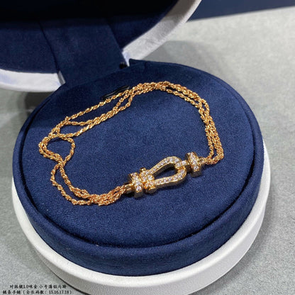 [LUXE]FORCE PULSERA DE CUERDA CON CADENA DE DIAMANTE Y HERRADURA PEQUEÑA