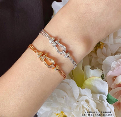 [LUXE]FORCE PULSERA DE CUERDA CON CADENA DE DIAMANTE Y HERRADURA PEQUEÑA