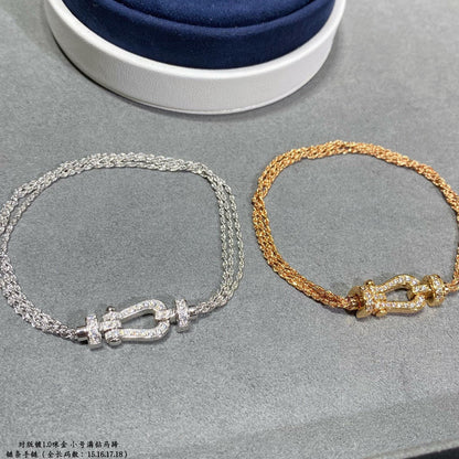 [LUXE]FORCE PULSERA DE CUERDA CON CADENA DE DIAMANTE Y HERRADURA PEQUEÑA