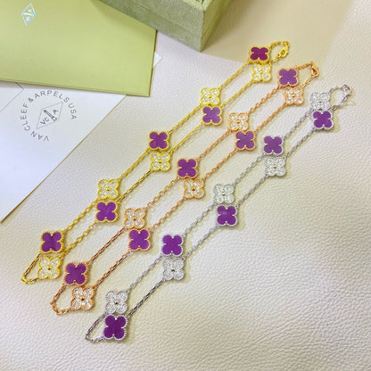 [LUXE] COLLAR DE TRÉBOL CON 10 MOTIVOS, DIAMANTES, PÚRPURA Y VIOLETA