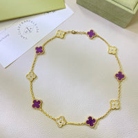 [LUXE] COLLAR DE TRÉBOL CON 10 MOTIVOS, DIAMANTES, PÚRPURA Y VIOLETA