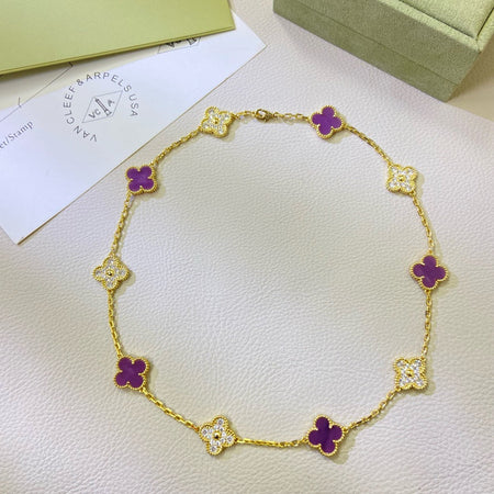 [LUXE] COLLAR DE TRÉBOL CON 10 MOTIVOS, DIAMANTES, PÚRPURA Y VIOLETA