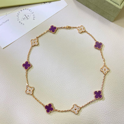 [LUXE] COLLAR DE TRÉBOL CON 10 MOTIVOS, DIAMANTES, PÚRPURA Y VIOLETA
