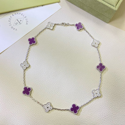 [LUXE] COLLAR DE TRÉBOL CON 10 MOTIVOS, DIAMANTES, PÚRPURA Y VIOLETA