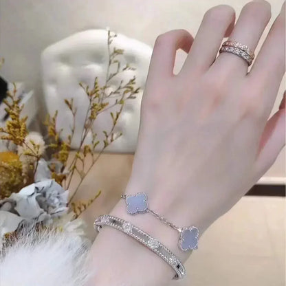 [LUXE] CLOVER 5 MOTIF PURPLE CHALCEDONY BRACELET COLLECTION