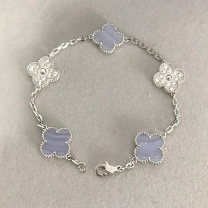 [LUXE] CLOVER 5 MOTIF PURPLE CHALCEDONY BRACELET COLLECTION