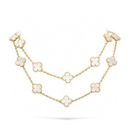 [LUXE] COLLAR DE TRAPEADOR BLANCO CON 20 MOTIVOS DE TRÉBOL