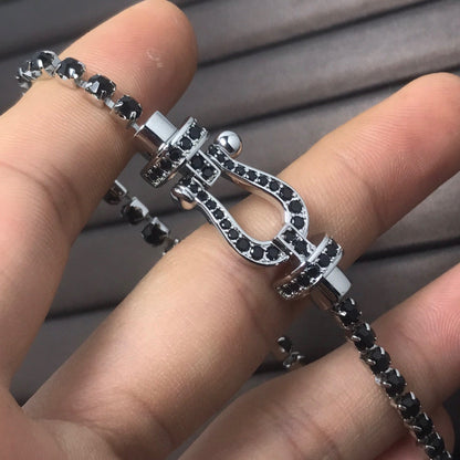 [LUXE]FORCE PULSERA DE TENIS CON DIAMANTES Y HERRADURA GRANDE 