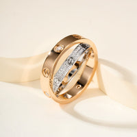 [LUXE] LOVE PINK GOLD SILVER DIAMOND DOUBLE RING