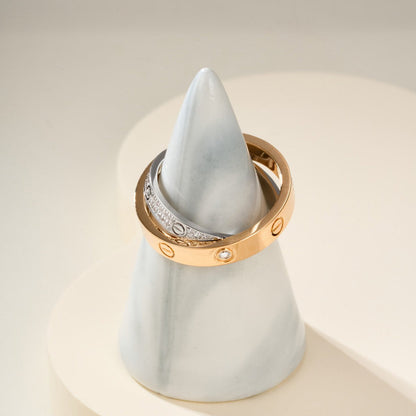 [LUXE] LOVE PINK GOLD SILVER DIAMOND DOUBLE RING