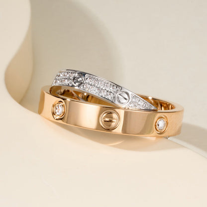 [LUXE] LOVE PINK GOLD SILVER DIAMOND DOUBLE RING