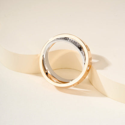 [LUXE] LOVE PINK GOLD SILVER DIAMOND DOUBLE RING