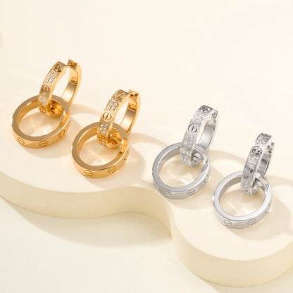 [LUXE] LOVE 3.3MM DANGLE HALF DIAMOND EARRINGS