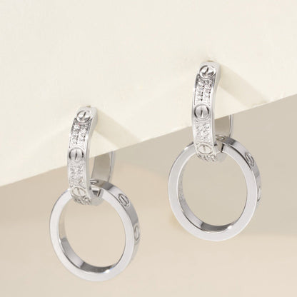[LUXE] LOVE 3.3MM DANGLE HALF DIAMOND EARRINGS