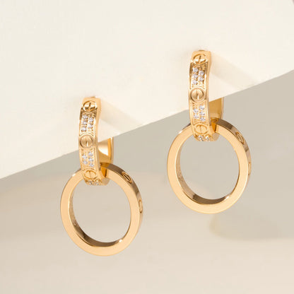 [LUXE] LOVE 3.3MM DANGLE HALF DIAMOND EARRINGS