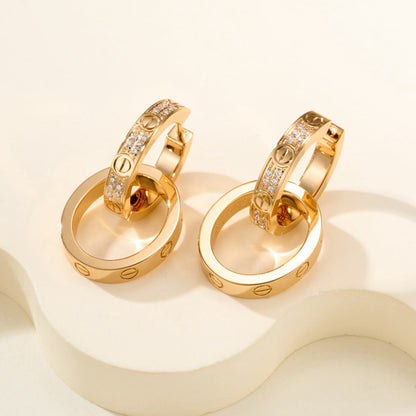 [LUXE] LOVE 3.3MM DANGLE HALF DIAMOND EARRINGS