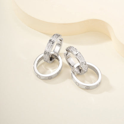 [LUXE] LOVE 3.3MM DANGLE HALF DIAMOND EARRINGS