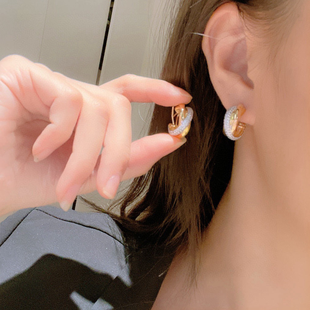 [LUXE] TRINITY HALF DIAMOND  CLASSIC EARRINGS