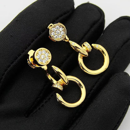 [LUXE] JUSTE HALF DIAMOND DOUBLE EARRINGS