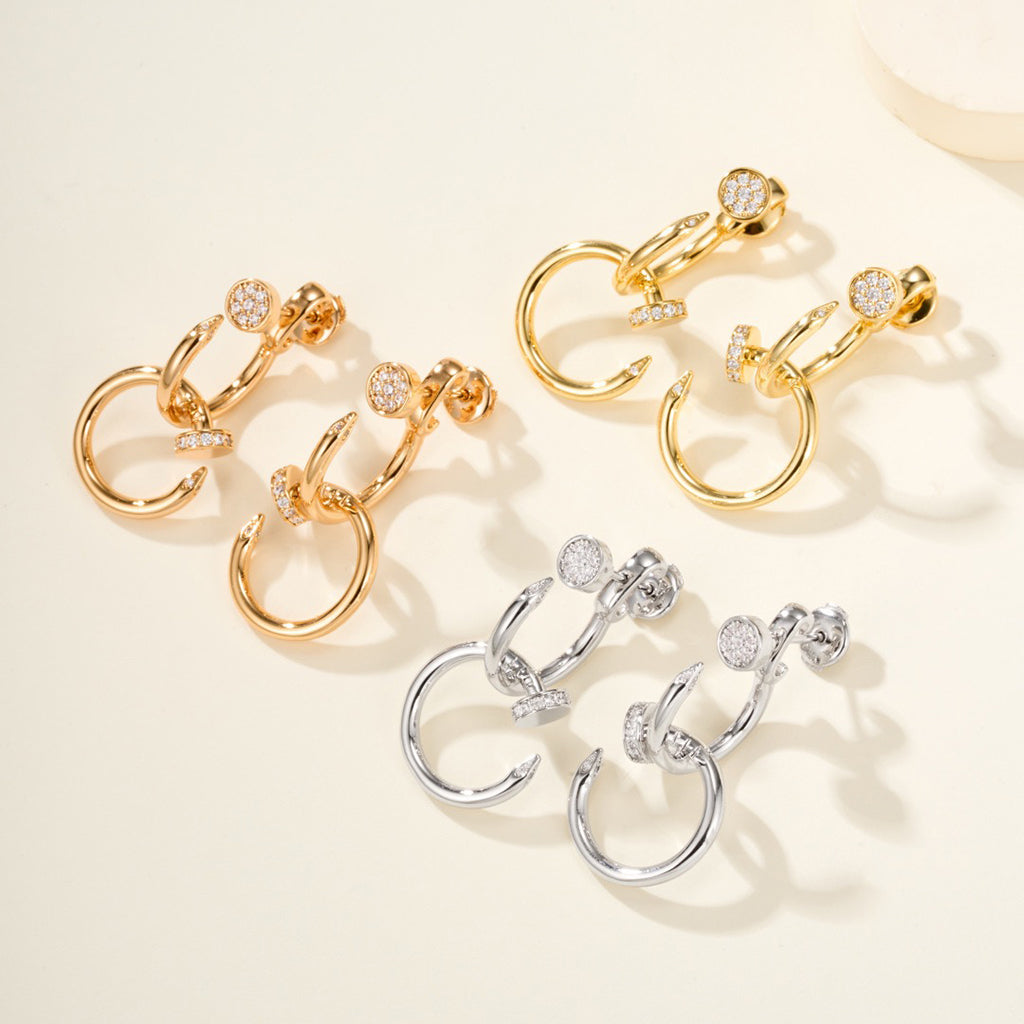 [LUXE] JUSTE HALF DIAMOND DOUBLE EARRINGS