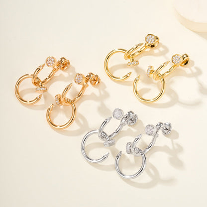 [LUXE] JUSTE HALF DIAMOND DOUBLE EARRINGS