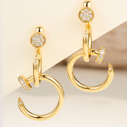 [LUXE] JUSTE HALF DIAMOND DOUBLE EARRINGS